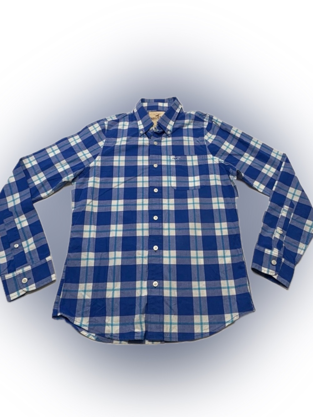 Hollister Blue Plaid Long-Sleeve Button-Down Shirt Size Medium